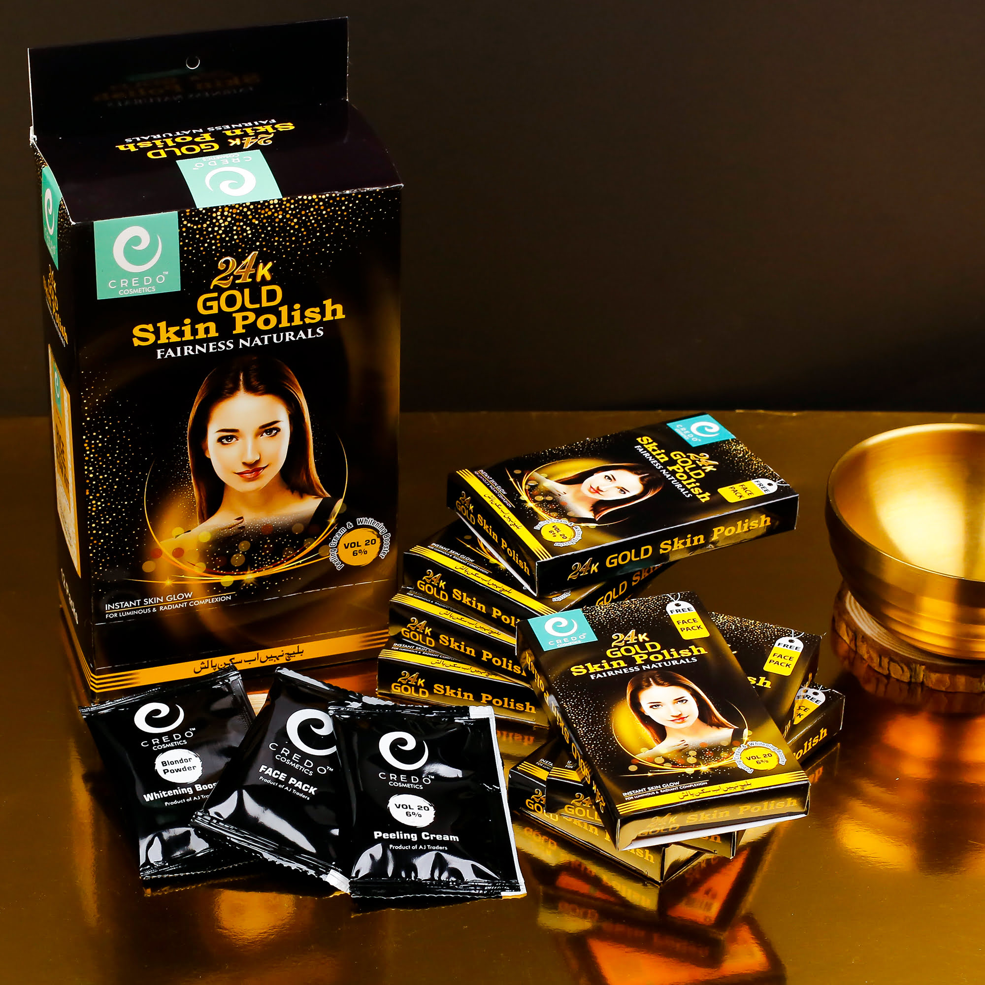 24k Gold Skin Polish Sachet Credo Cosmetics 24K Gold Skin Polish Sachet Pack with Free Face Pack of 12 - Image 1